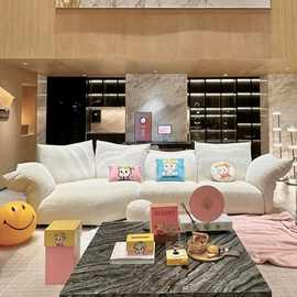 奶油风花瓣布艺沙发客厅意式极简设计师异形模块转角组合沙发