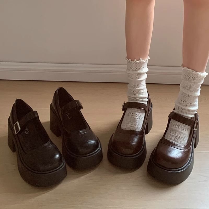 棕色复古法式增高厚底小皮鞋女2025新款春季玛丽珍浅口单鞋子|undefined