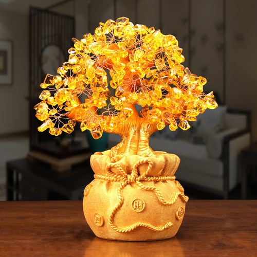 Chinese yellow crystal money tree coin pouch decorative home liquor cabinet craftworks factory direct sale wholesale