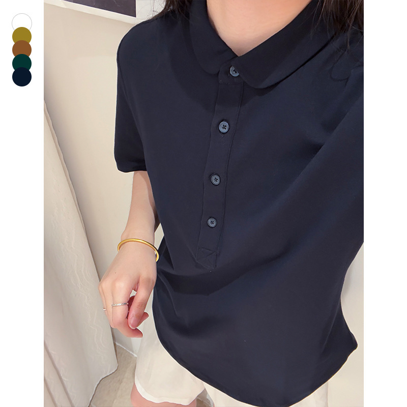 Sumachi's New Summer Pure Cotton Short-Sleeved Right-Shoulder Shirt for Women Is Loose, Breathable, Simple, Formal, and Suitable for Work