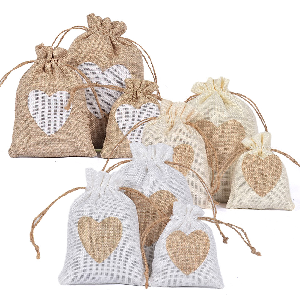 Amor transfronterizo parche de lino paquete de bolsillo de fiesta de boda bolsas de caramelo bolsas de almacenamiento Día de San Valentín bolsas de lino