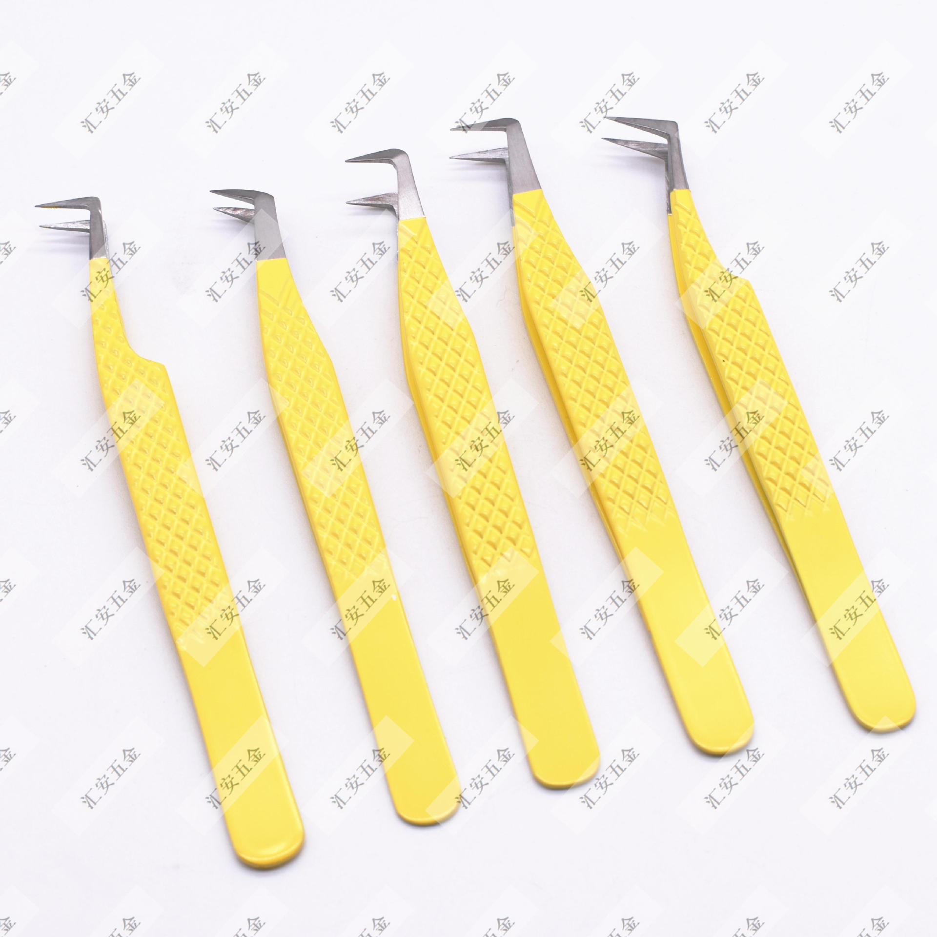 厂家供应高精密嫁接睫毛开花镊子304不锈钢弯头条纹美睫镊粉色