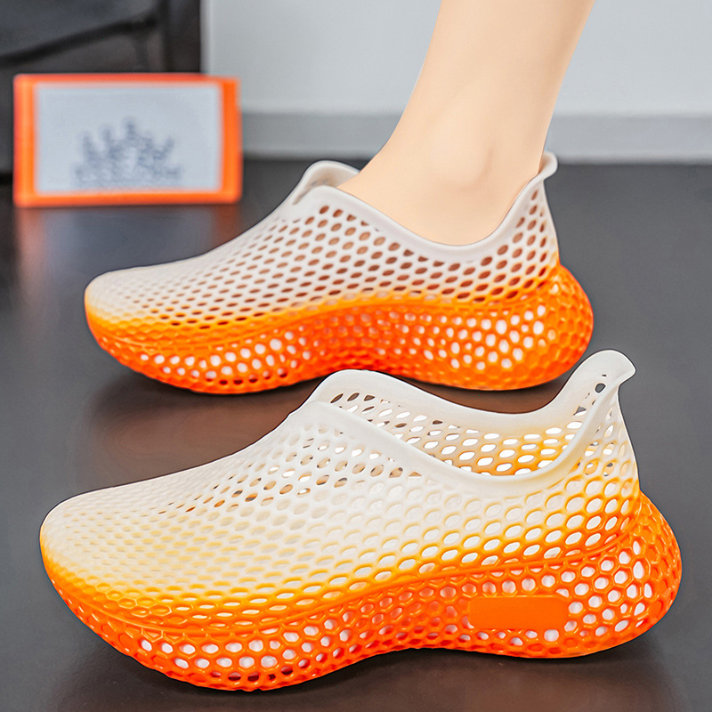 Hombres y mujeres impresión 3D zapatos agujeros zapatos de verano mallas huecos sandalias casuales al aire libre transpirables con suela gruesa zapatos retrocesivos