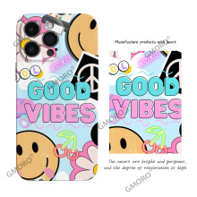 跨境热销榜笑脸插画适用苹果17pro手机壳16精孔菲林15花朵防摔套