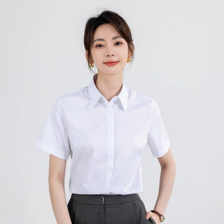 莫代尔冰丝凉感白衬衫女短袖职业正装夏季新款工装工作服衬衣