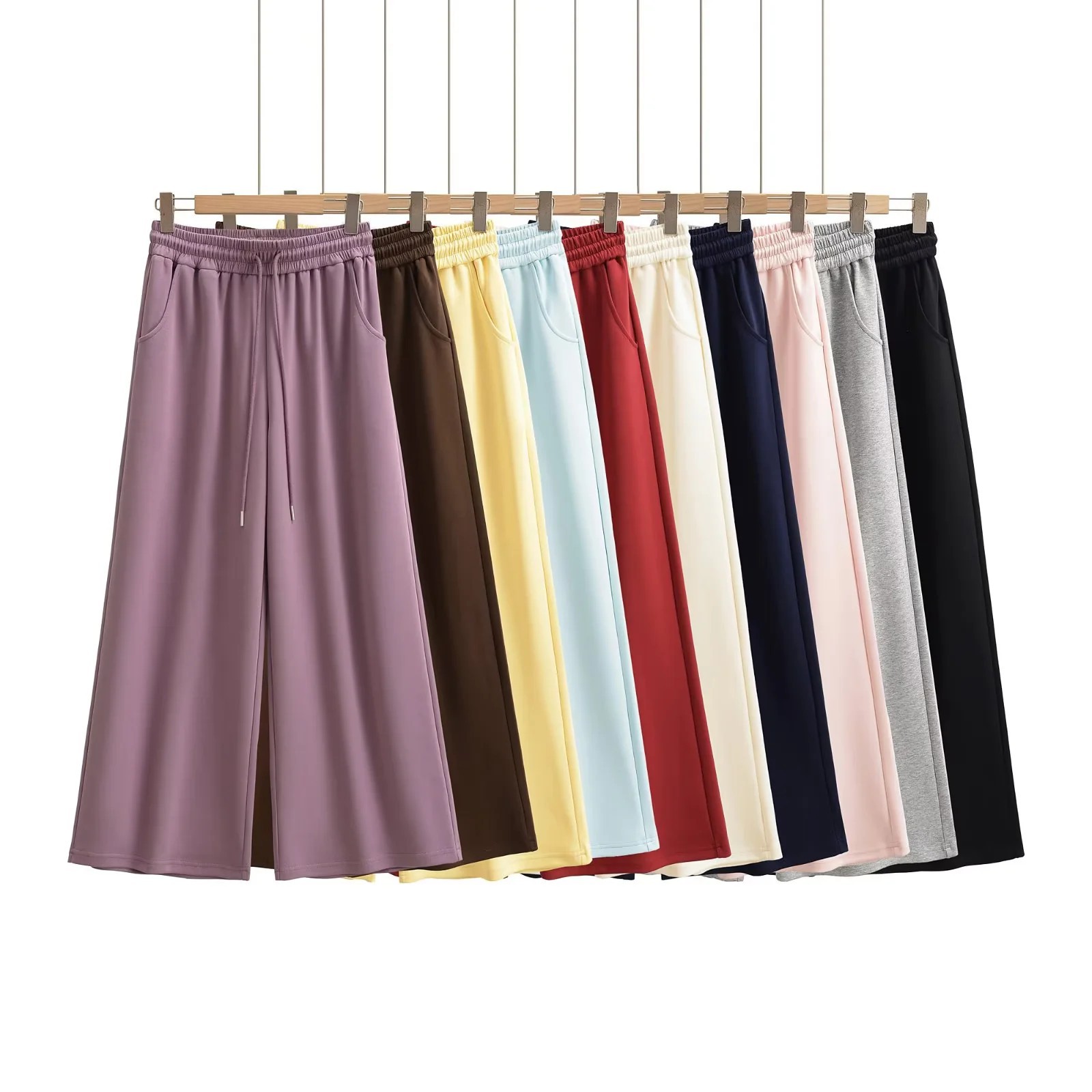 American-Style Casual Sweatpants for Women, Autumn and Winter New Elastic High-Waisted Versatile Straight-Leg Slimming Wide-Leg Pants