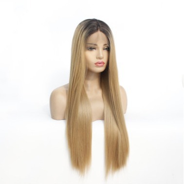 NEWLOOK, casco de encaje delantero de fibra química europea y americana, color T, cabello largo recto dorado, fábrica al por mayor