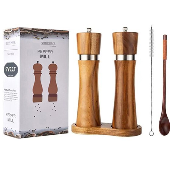 スチールリング研磨器アカシア木材胡椒ミルセラミックコア手动胡椒研磨器bbqバーベキューツールセット|undefined