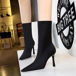 325-1 European and American Style Fashion Banquet Slim and Simple High Heel Short Boots Pointed Elastic Lycra Ultra High