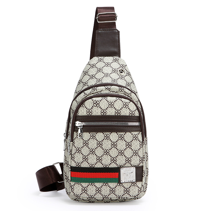 New Men's Chest Bag Pu Leather Accessible Luxury Texture Shoulder Bag Fashion Printed Work Clothing Versatile Crossbody Bag Business Men's Bag