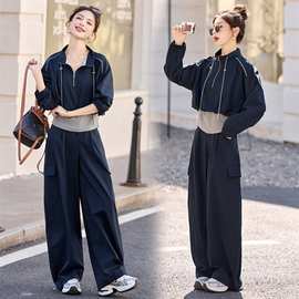 藏青色休闲卫衣套装裙女2025秋季新款上衣半身裙运动风户外两件套