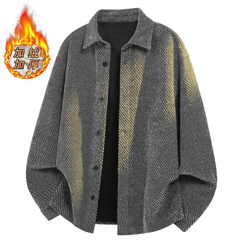 Textured Long-Sleeved Shirt for Men, Autumn and Winter Fleece-Lined Lapel Knitted Casual Cardigan Jacket Textured Long-Sleeved Shirt for Men, Autumn and Winter Fleece-Lined Lapel Knitted Casual Cardigan Jacket