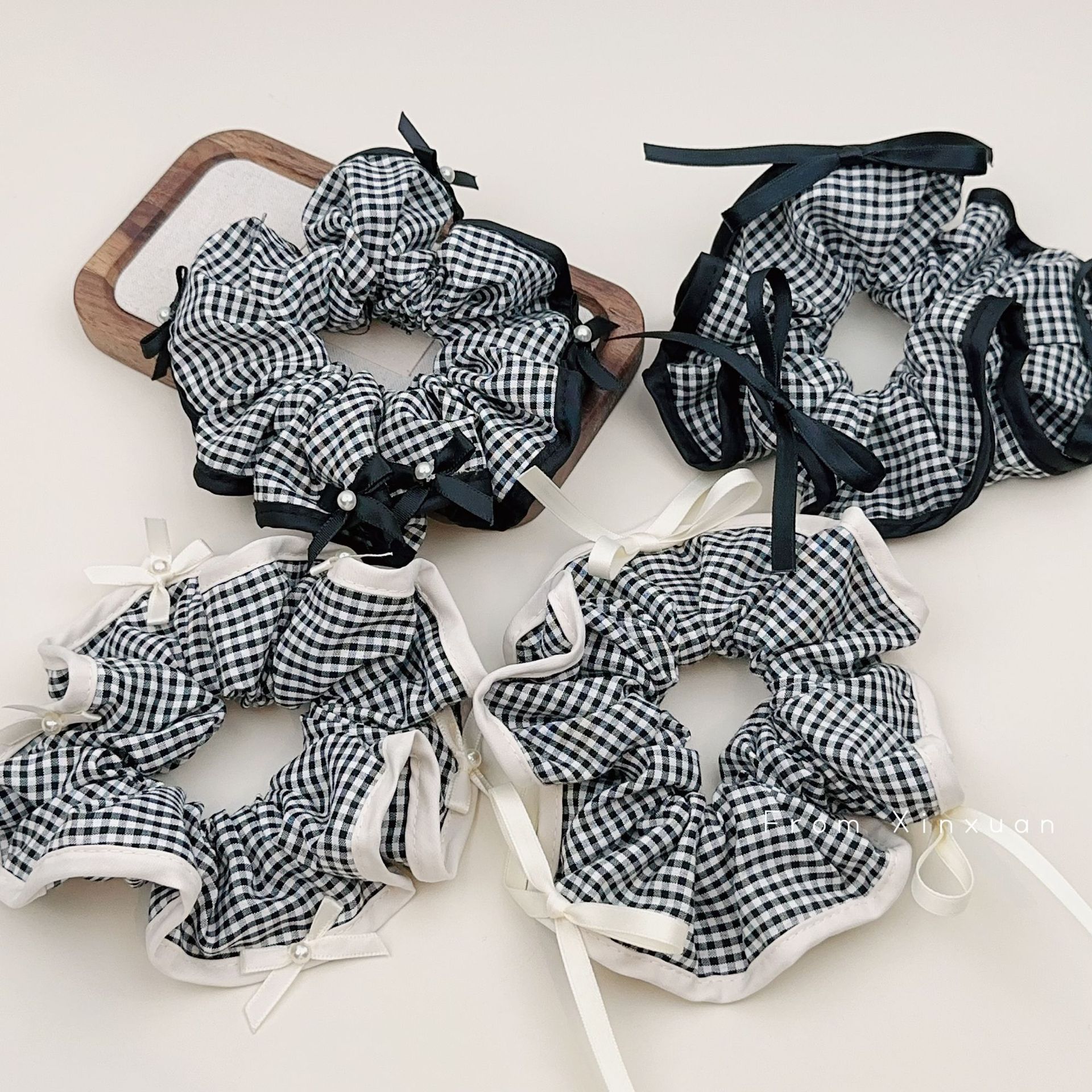 Anello per capelli con fiocco retrò francese in tessuto scozzese per intestino crasso Internet Celebrity 2024 Nuovo copricapo in stile foresta con corda per capelli_voghion.com