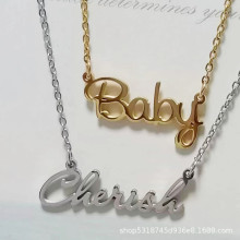 亚马逊跨境Baby项链创意钛钢字母吊坠幸运情侣礼物饰品批发轻奢