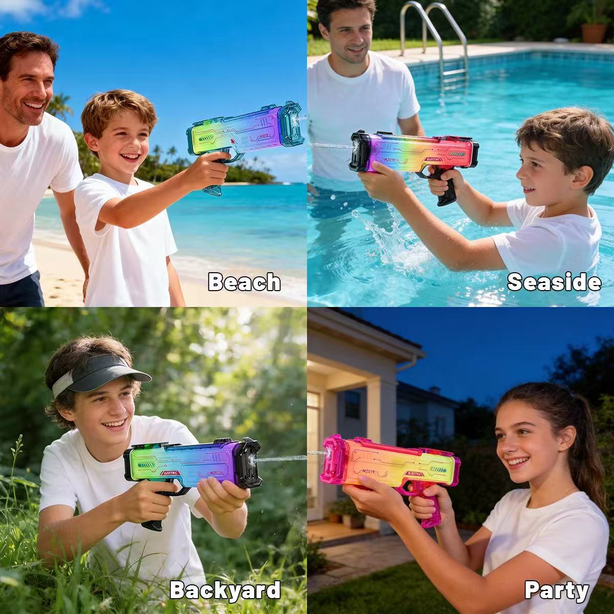 Explosiones transfronterizas pistolas de agua eléctricas niños coloridos efectos de sonido dinámicos luz cool pulso de gran capacidad juguetes pistolas de agua eléctricas