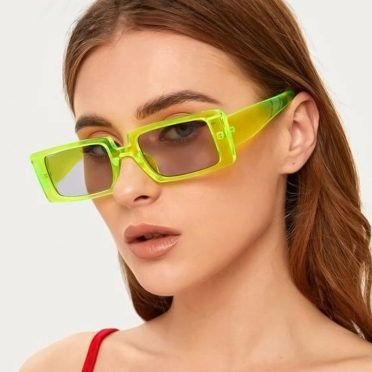 Gafas De Sol Cuadradas De Moda Verde Fluorescente display picture 1