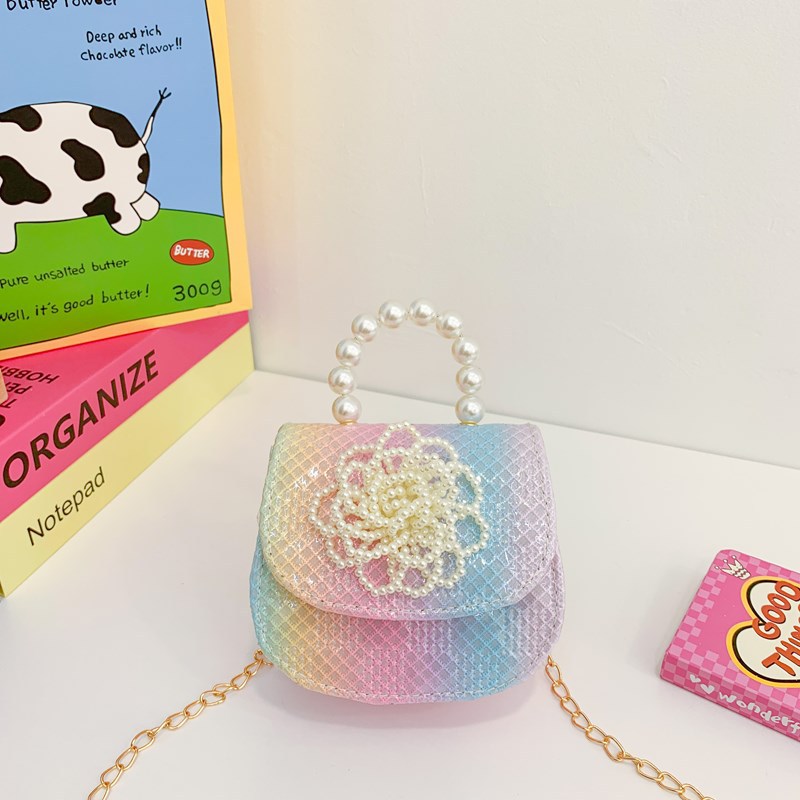 Estilo occidental princesa bolso de hombro moda perla flor bolso de niña 2025 moda cadena de lentejuelas bolso para niños