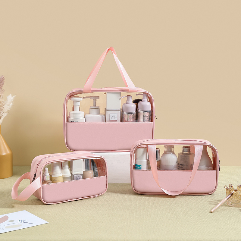 PU レザー透明化粧品バッグポータブル新しい化粧品収納袋女性の旅行防水スキンケア製品トイレタリーバッグ|undefined