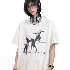 你初恋老王印花短袖t恤男女25ss夏季宽松情侣百搭短t上衣美式休闲