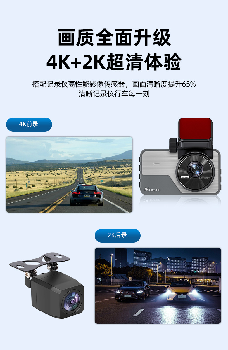 Driving recorder HD 4K front and rear dual camera parking monitoring 24-hour mobile phone interconnection car camera wholesale