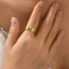 Golden fashionable jewelry stainless steel, accessory, ring, Korean style, micro incrustation