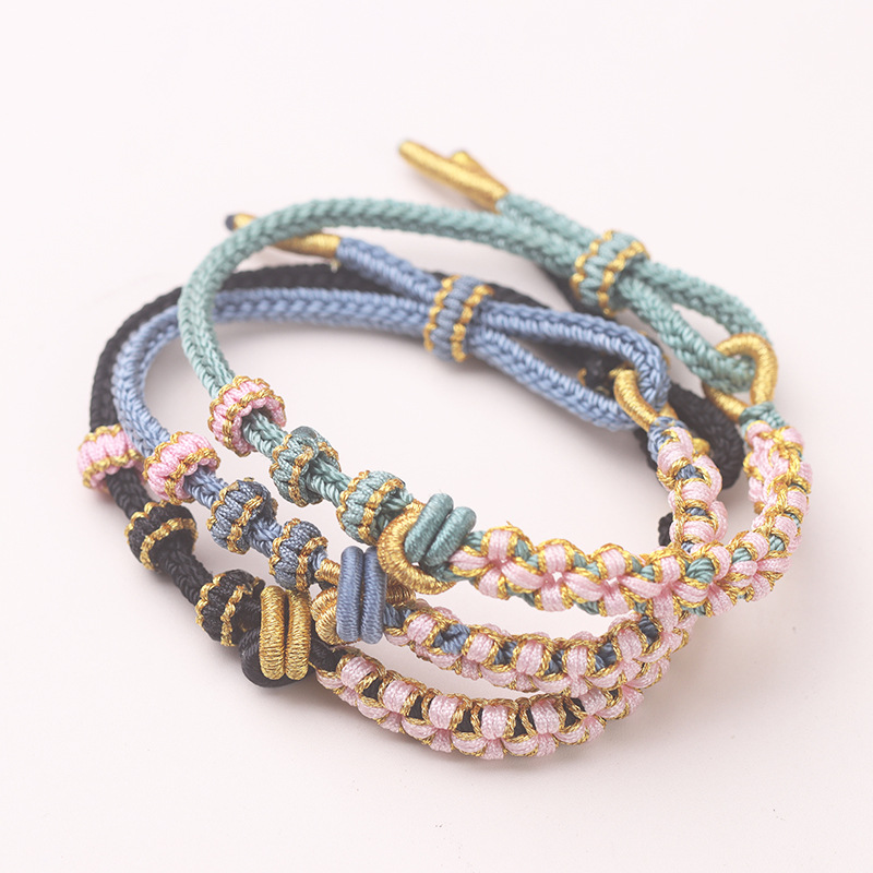 手工编织桃花手绳diy黄金路路通半成品小红书同款酒窝结手链批发