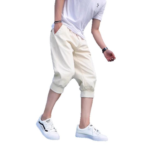 Men's Summer Loose Thin 7/8 Length Ice Silk Straight Leg Elastic Shorts