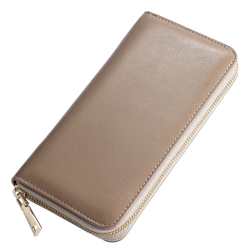 Cross-border new oil wax texture cowhide women's zipper wallet long genuine leather large capacity handbag long purse 