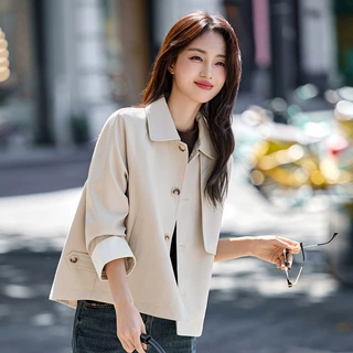 复古翻领宽松气质短款风衣女2026初秋新款卡其色洋气穿搭外套