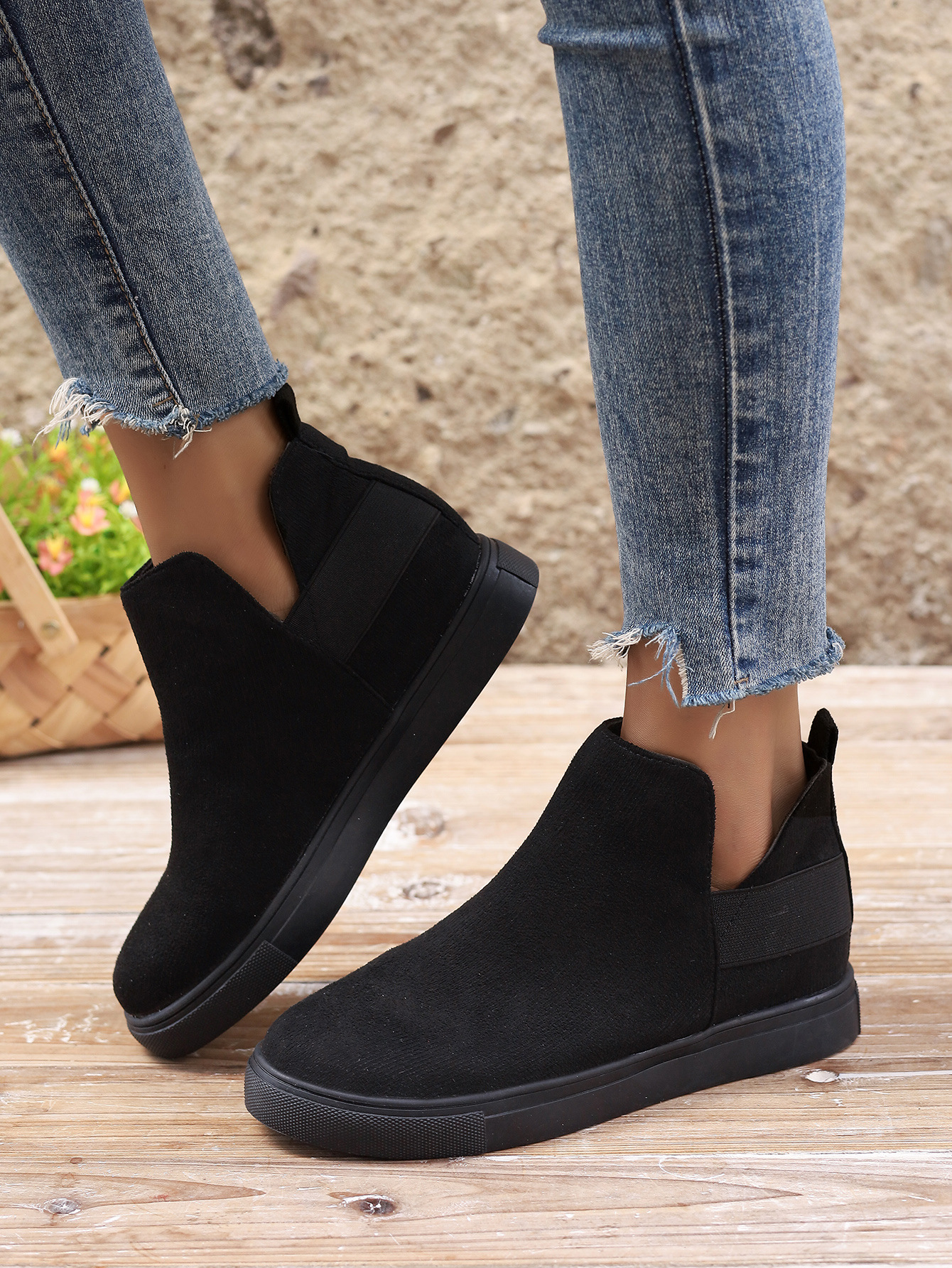 Large size women's shoes flat inside increase elastic casual sports shoes flat single shoes_voghion.com
