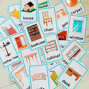 Plastic English Flash Card Furniture, Electrical Appliances, Household Goods, Waterproof and Durable Teacher Word Card Neutral 10-30