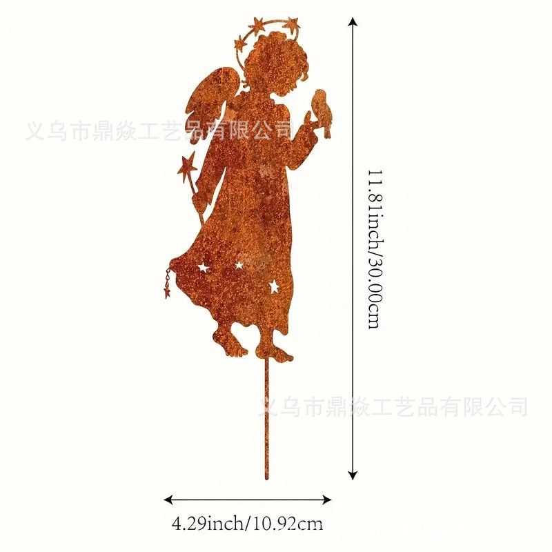 跨境新款金属生锈剪影复古做旧铁艺花园庭院树桩围栏地插装饰品|undefined
