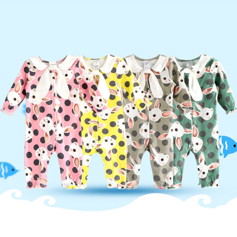 2022 Spring New Style Cotton Long-sleeved Baby's Hare Dress Baby Girl's Slim-fit Jumpsuit Newborn Outfit