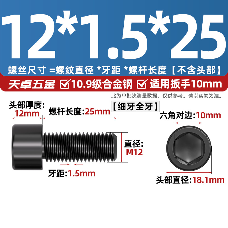 Винт Tianzhuo Hardware M12x1.5x25 полная резьба