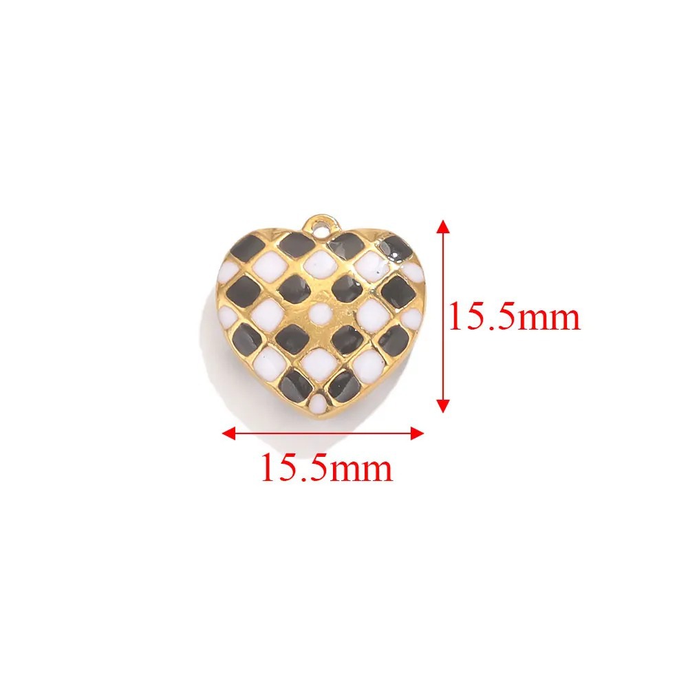 Colgante de acero inoxidable color esmalte negro y blanco tablero de ajedrez amor pendientes pulseras collares accesorios joyerías DIY