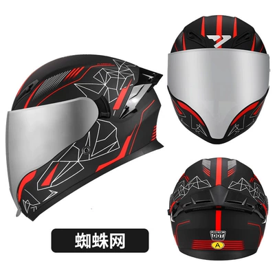 Motosiklet kaskı (dəbilqə) Large-View Motorcycle Full-Face Helmet, 3C Certified - 3cdot-certified-spider-web-silver-plated-mirror-transparent-mirror-m53-55-head-circumference