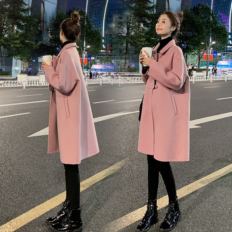 Double-Sided Cashmere Coat for Women, Mid-Length Winter Coat, New Korean Style Loose Cocoon-Shaped Thickened Woolen Coat for Women