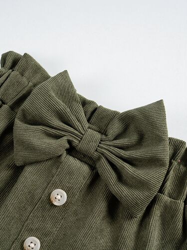 2024 Trendy Spring Girls' Semi-Body Skirt in Corduroy Solid Color with Bow Blouse Button, Stylish Baby Girls' Short Skirt