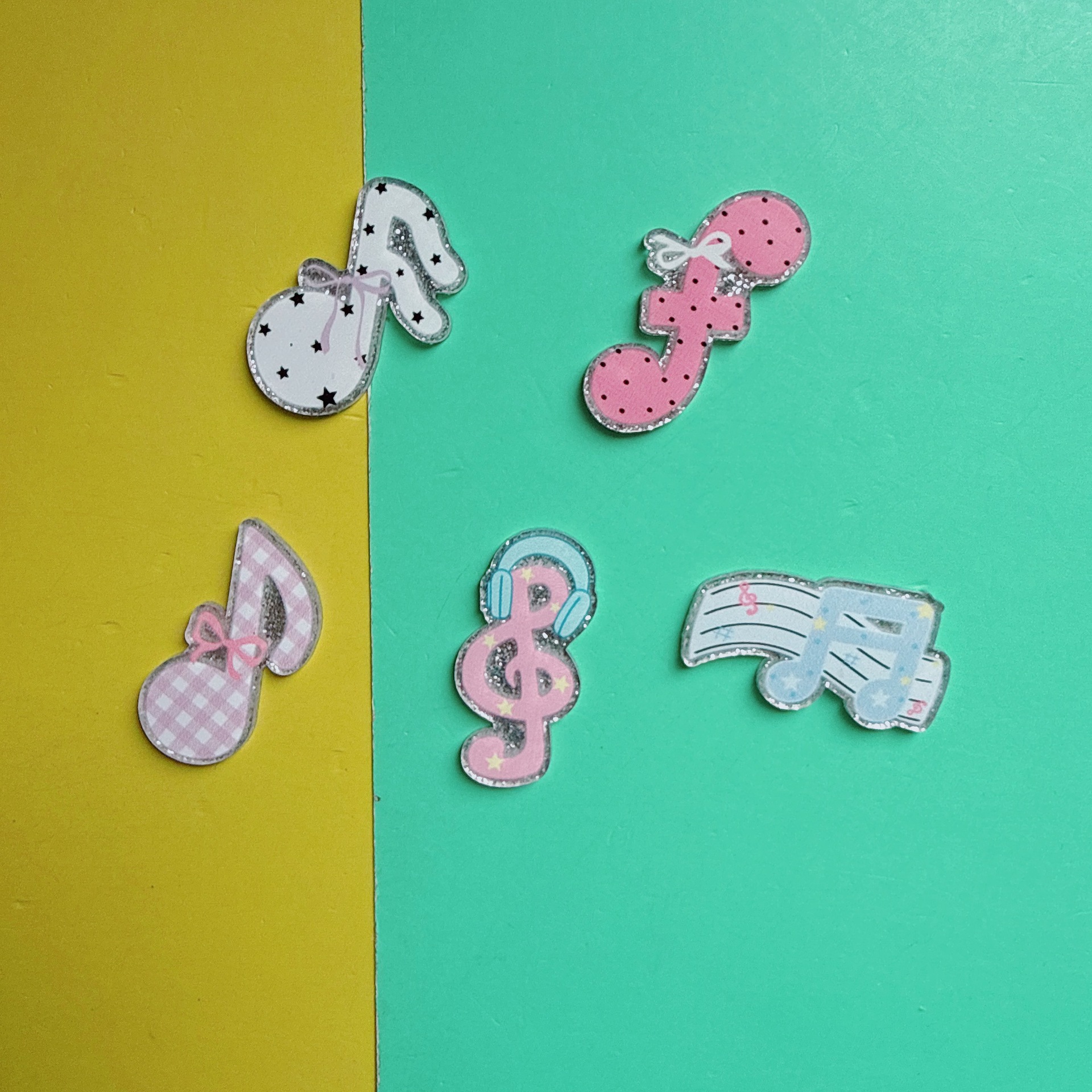 甜美少女古早感细闪格纹音符手工diy 变调夹发饰手机壳数据线材料
