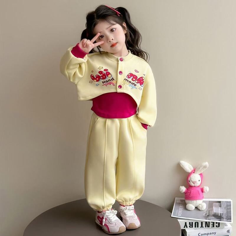 女童春秋假两件卫衣套装2025新款儿童字母印花卫裤女孩休闲两件套|undefined
