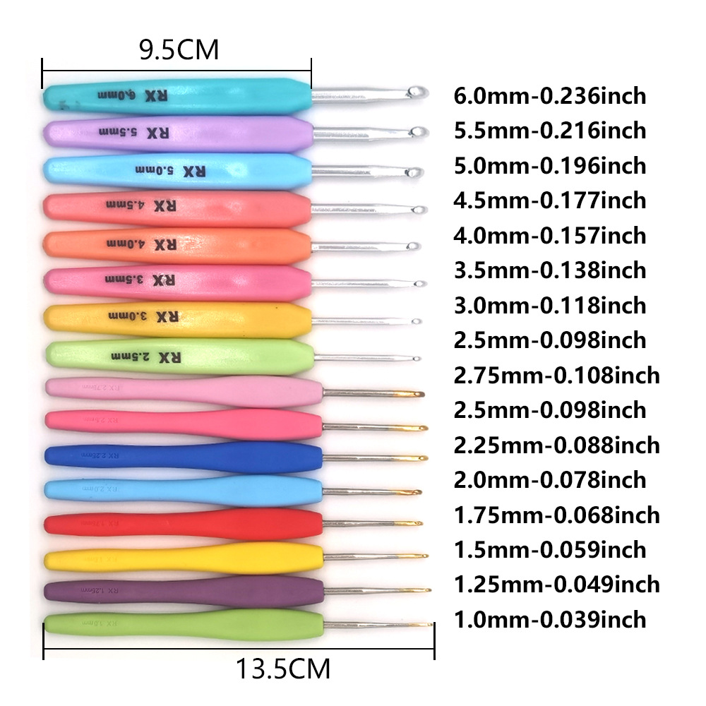 Herramientas de tejido, mango de plástico suave, conjunto de aguja de óxido de aluminio de aluminio, delgado a grueso, embalaje de 16 piezas de mango suave, PU