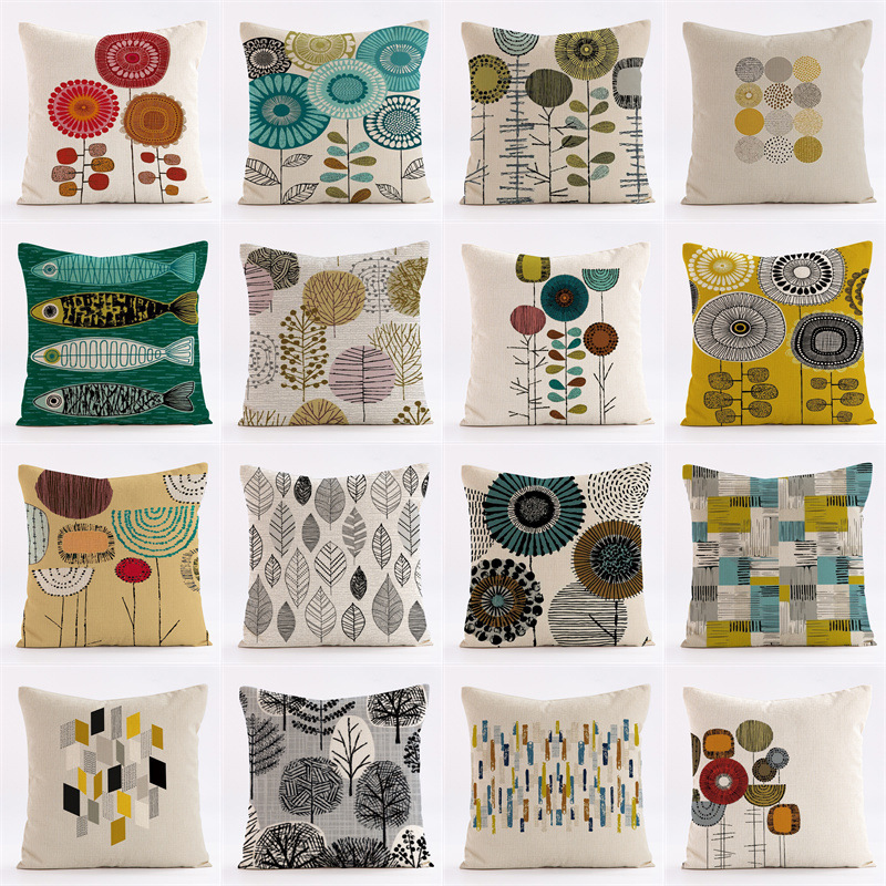 Amazon Temu Simple Retro Plant Linen Pillowcase Cross-Border Manufacturer Dropshipping Sofa Cushion Pillow Wholesale