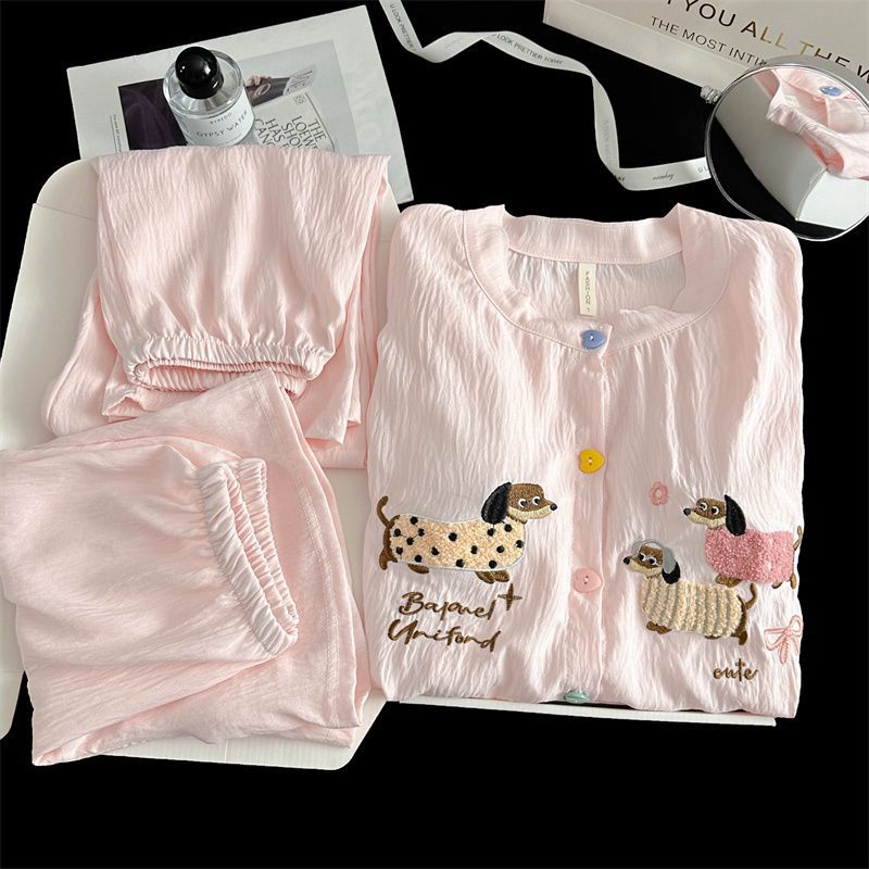 Pijama de tres piezas para mujer verano con almohadilla para el pecho Yunduo Red de algodón Transfronterizo cómodo traje de servicio a domicilio de estudiante de manga corta de dibujos animados