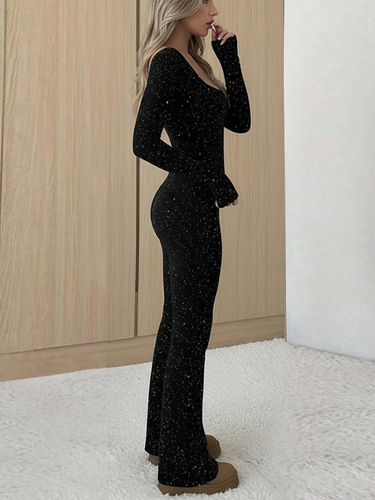 60395 Women's Autumn TEMU Bestselling Temperament Bodycon Sexy Peter Pan Collar Western Silver Plated Bodysuit