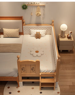 All Solid Wood Spliced ​​Bed Children's Bed with Guardrails Widened Bedside Crib Can Be Upgraded to Single Baby Crib