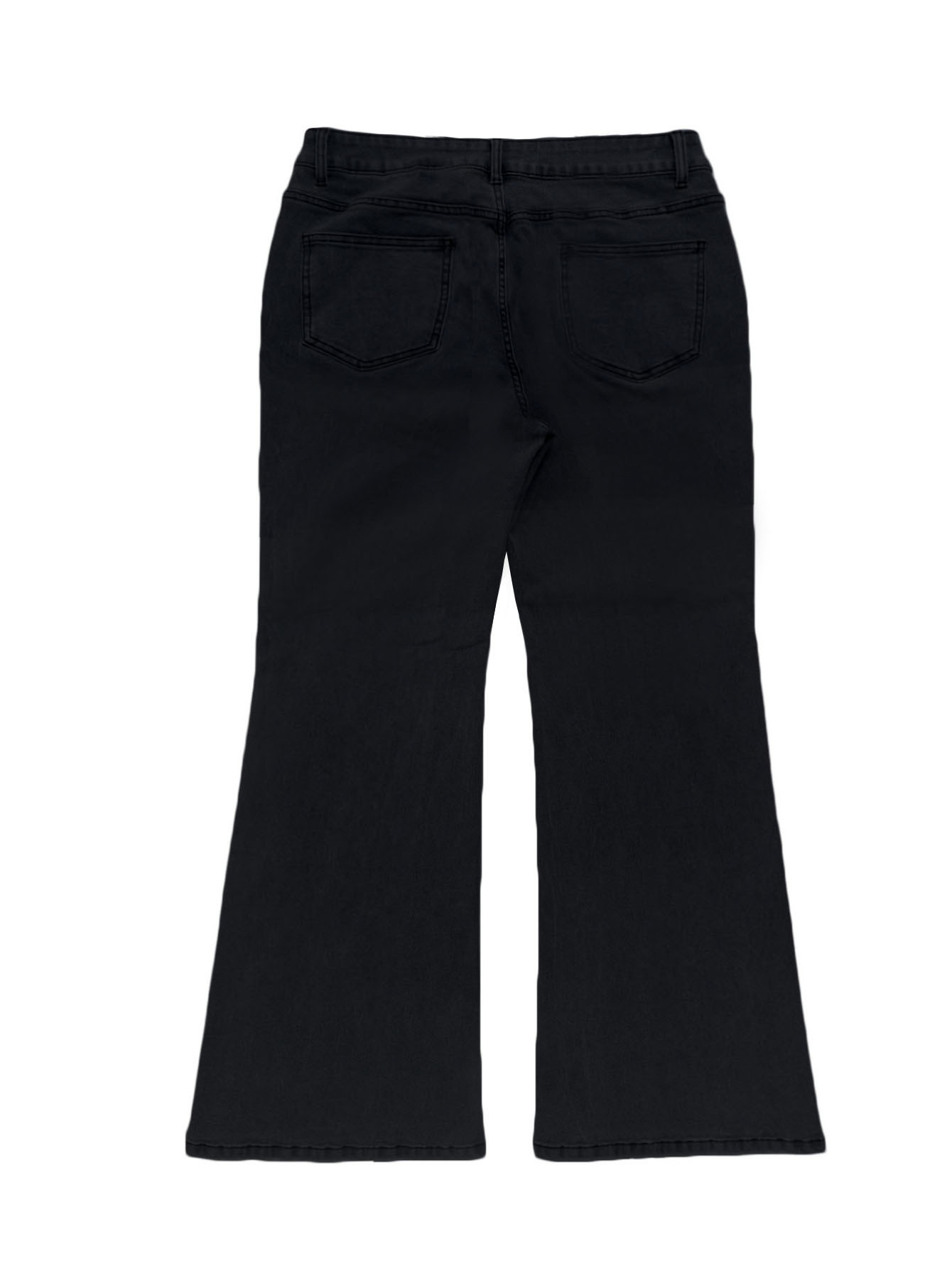 Women's Clothing Plus Size Jeans, High Waisted Flared Denim, Solid Color, Street Style, High Elasticity, Slim Fit, With Pockets._ecoleips.com