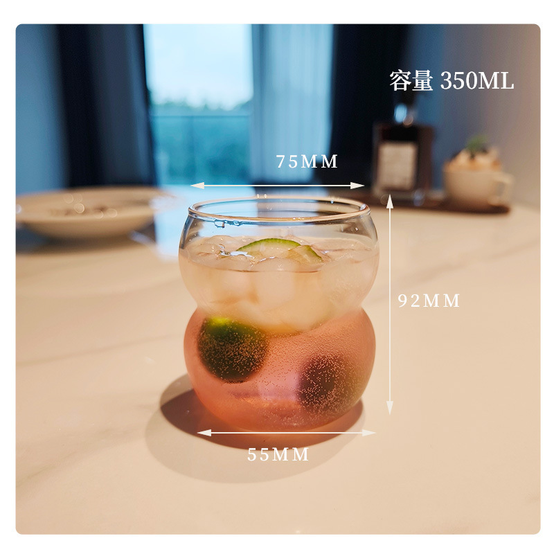 Tazas de vidrio de alto silicio de borosilicato de hielo taza de café americana bebida fría taza de bebida fría transparente taza de jugo de burbujas de boca ancha taza al por mayor