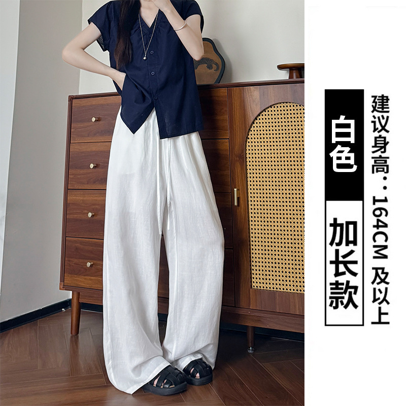女性用オールインワンウォッシュドテンセルリネンワイドレッグパンツ、夏用薄手ルーズスリムストレートパンツ、レイジーリネンコットンフロアモップパンツ|undefined