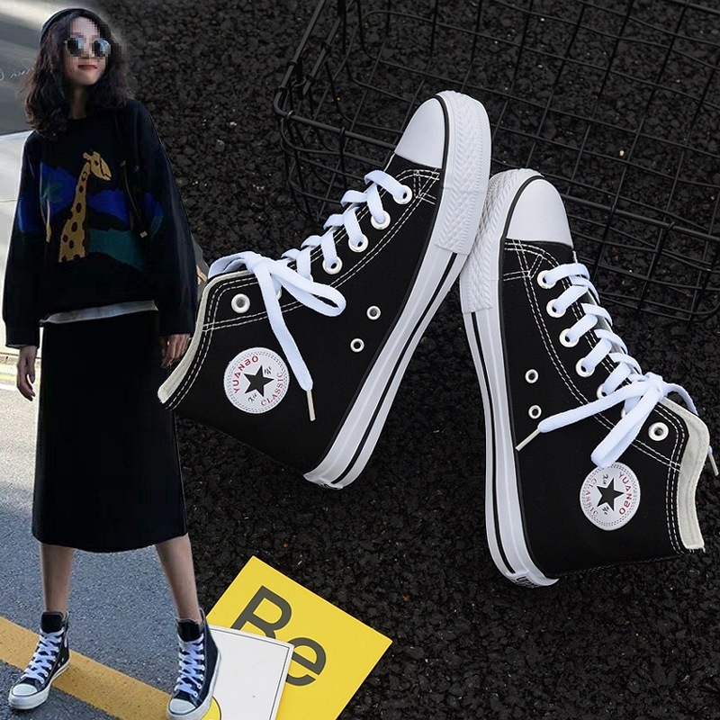 ins high-top canvas shoes female student...