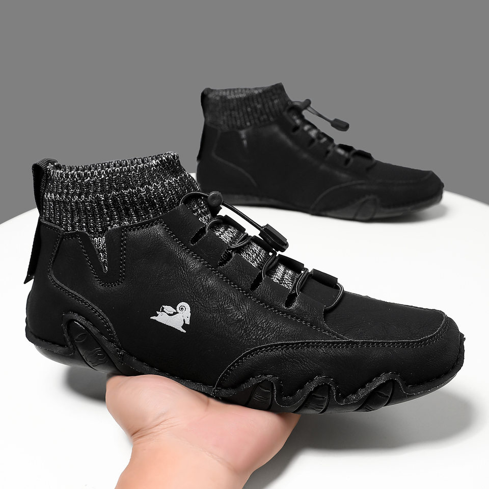 Bốt Martin cổ cao LDECK cổ vừa, thun co giãn, đế bằng, form unisex — C8007 kaki, C8007 màu xám, C8007 màu đen, C8007 đen M (kiểu lót nhung)